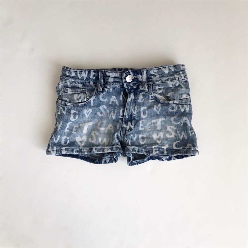H&M denim letter print shorts VGUC 8-9Y